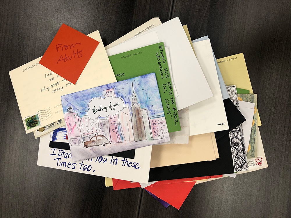 A stack of colorful letters and notes written to older adults on the Upper West Side 