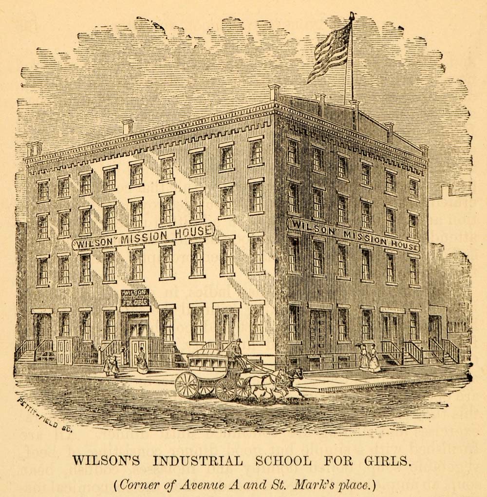 An old sketch of Wilson's Industrial School for Girls on sepia-toned paper