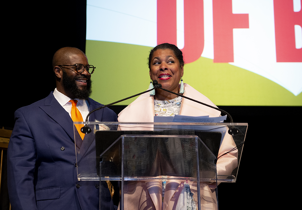 Executive Director Roderick L. Jones and host Angela Henry at the 2019 Gala