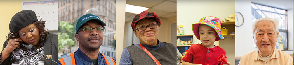 A collage of diverse faces, young and old, of Goddard Riverside program participants