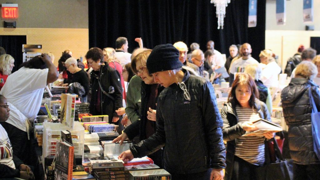 Shoppers browsing books 