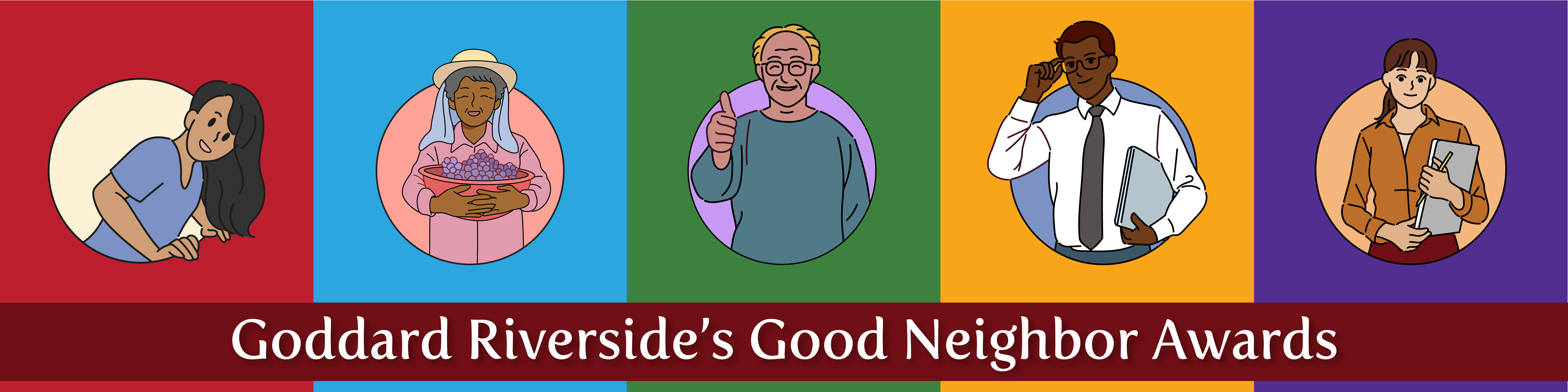"Goddard Riverside's Good Neighbor Awards" title on top of a graphic with illustrations of different people.
