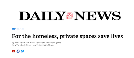Daily News logo with the headline Opinion: For the homeless, private spaces save lives