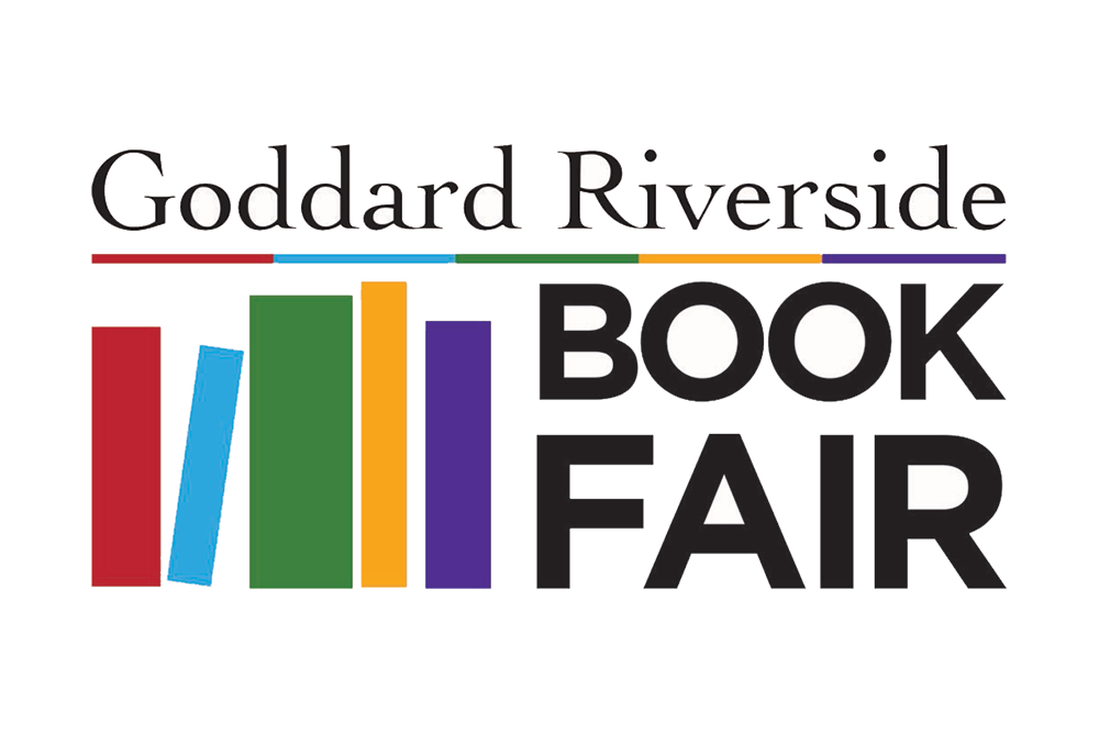 Goddard Riverside Book Fair Logo featuring the Goddard logo with the words Book Fair and a row of books in red, blue, green, gold and purple