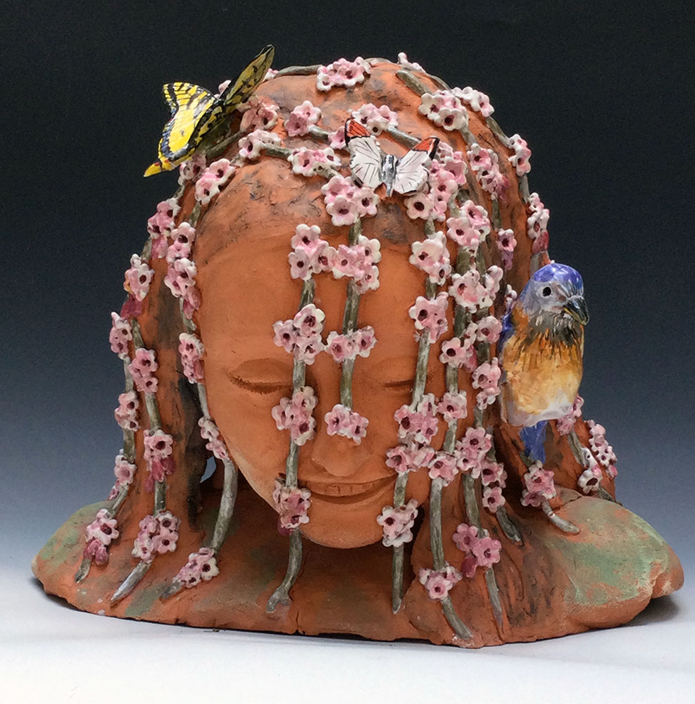Sakura Bride, 2021. Terracotta with Majolica glazes.