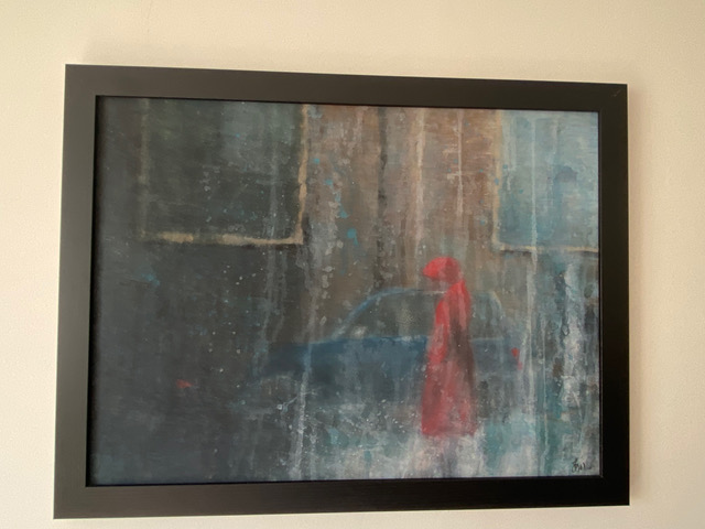 Framed Red Rain Coat Aiko Cascio