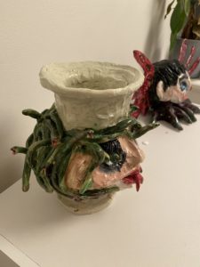 A flower vase sculpting of Medusa