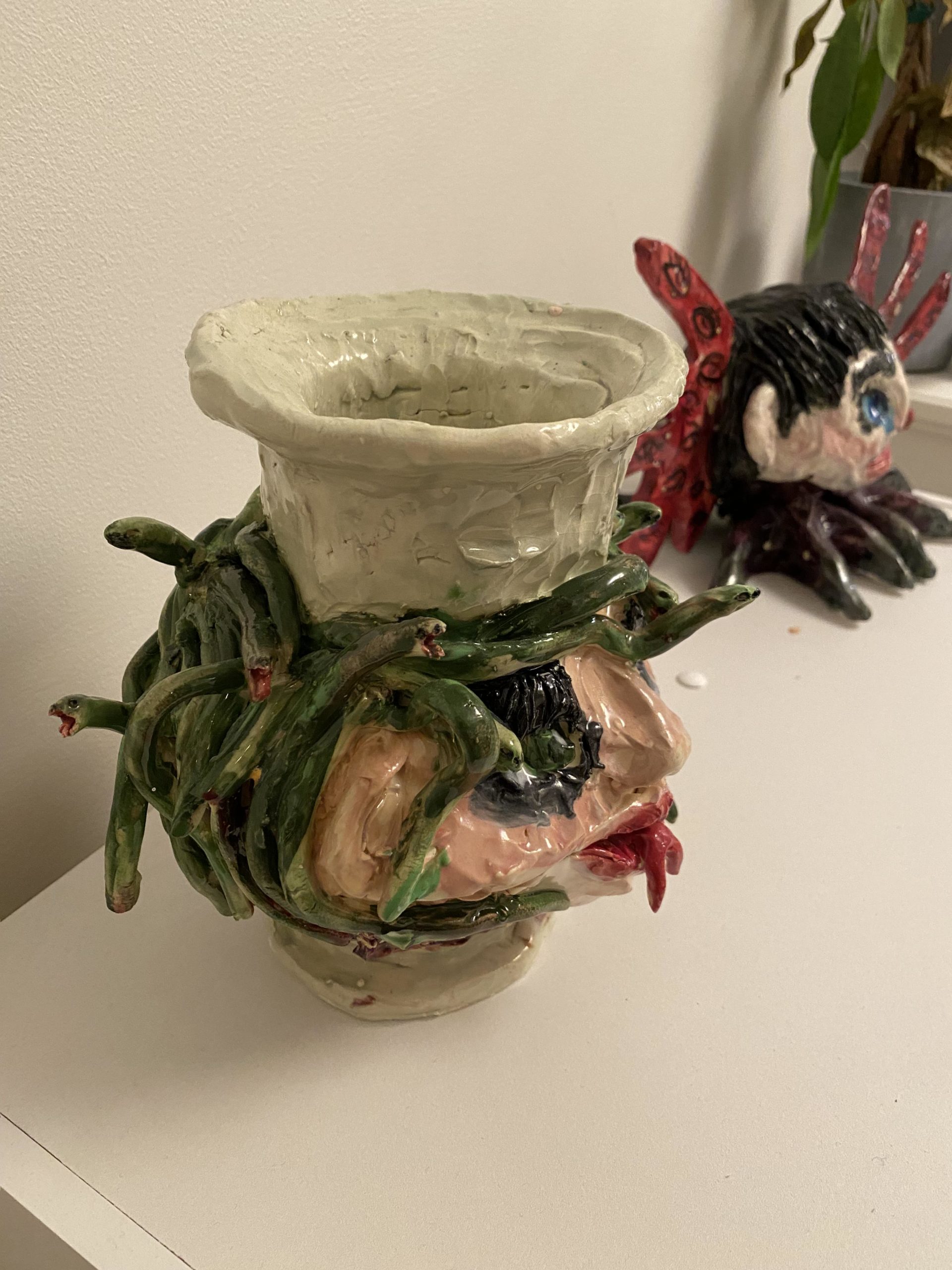 A flower vase sculpting of Medusa