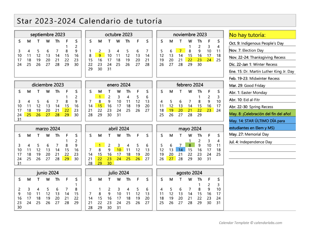 Star 2023-204 Calendario de tutoría