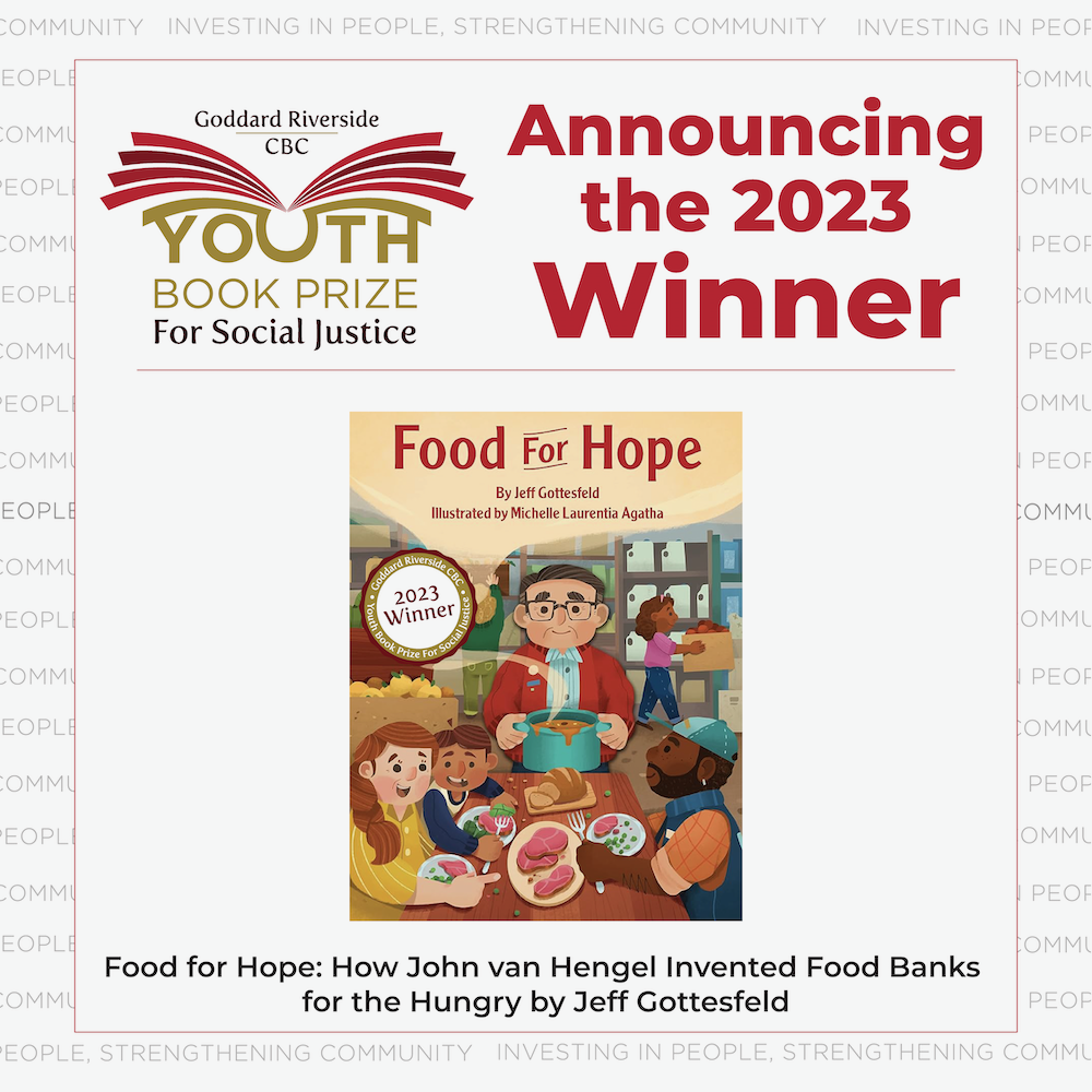 Graphic featuring the cover of Food for Hope and the book prize logo