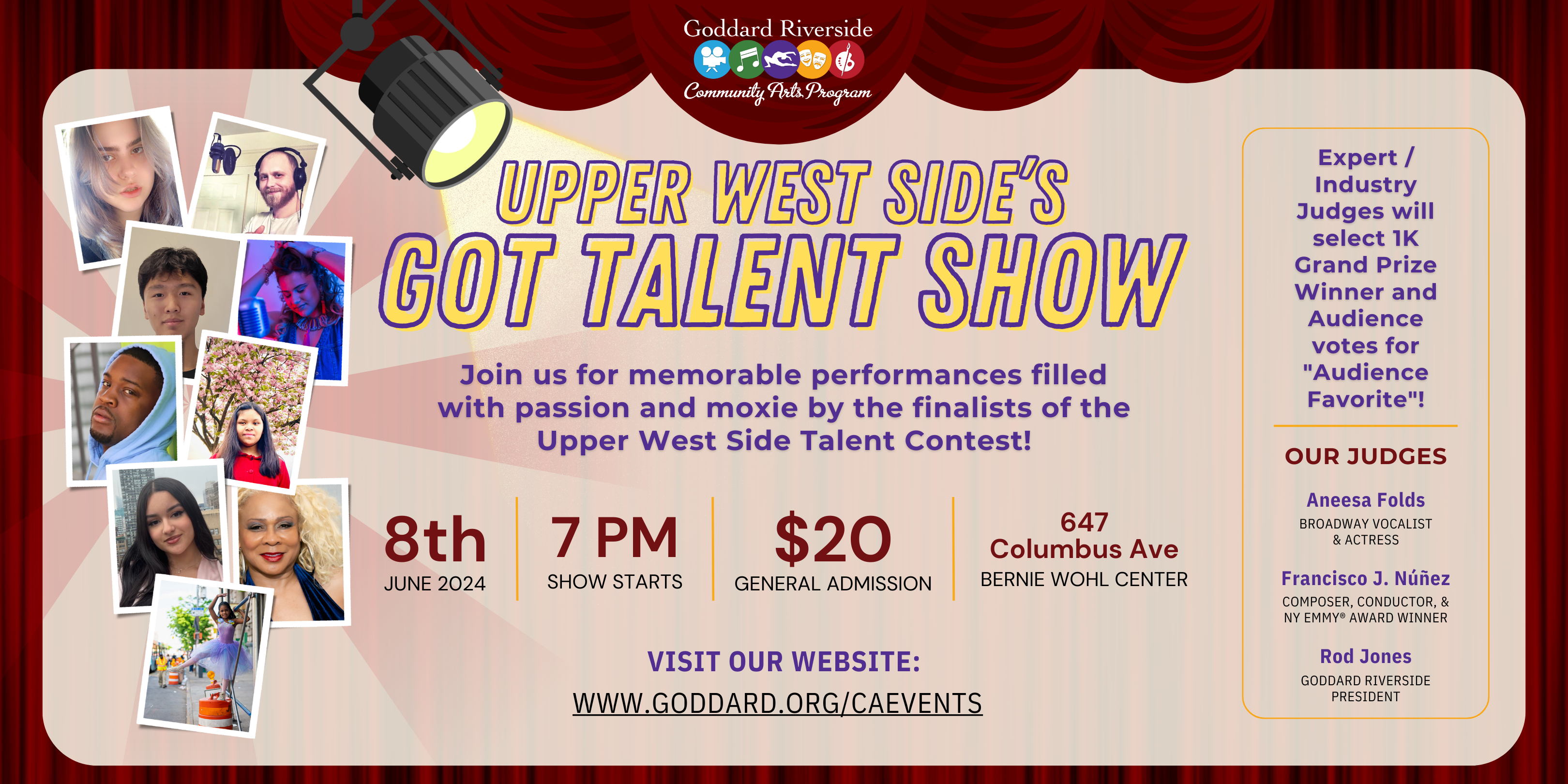 Upper West side’s Got Talent Show. Join us for memorable performances filled with passion and moxie by the finalists of the Upper West Side Talent Contest! June 8th at 7pm. Tickets for $20.